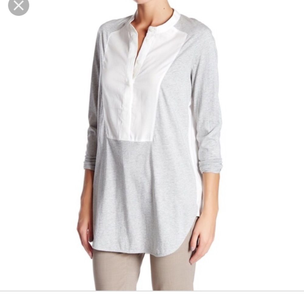 VINCE long sleeve tunic shirt grey with white